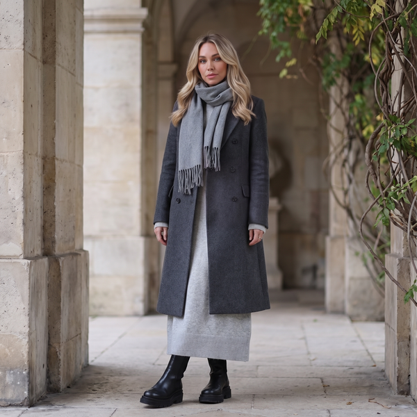 Grey Pashmina | Drew Medium Dark Grey Super Soft Large Special Occasion Wrap with Tassels
