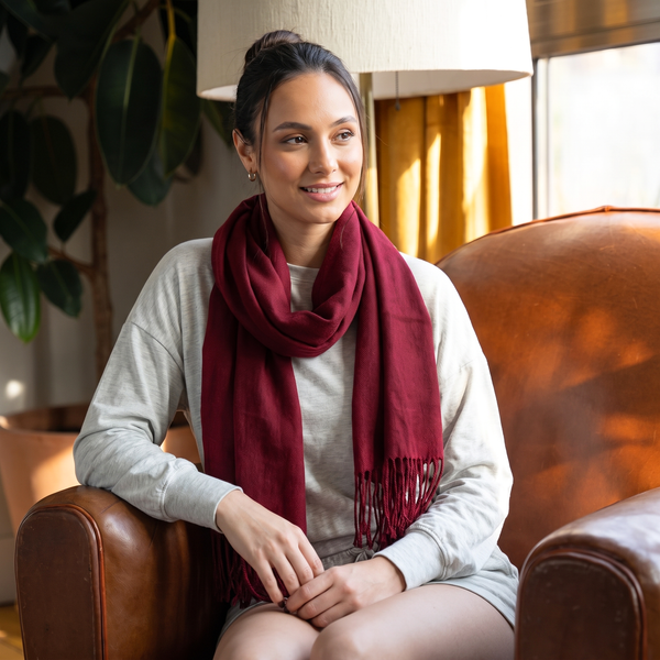 Red Wine | Drew Pashmina Super Soft Large Special Occasion Wrap with Tassels