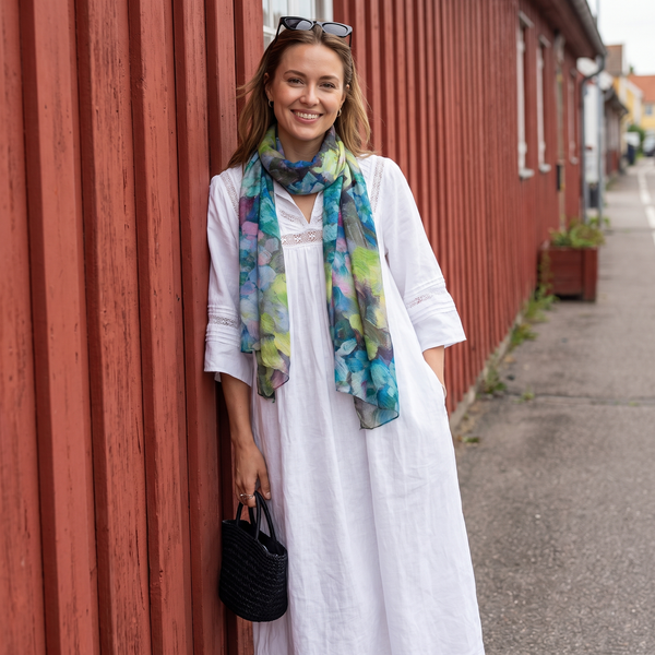 Abstract Floral Scarf | Hannah Brush Stroke Watercolour Blue Green Turquoise Wrap