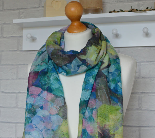 Abstract Floral Scarf | Hannah Brush Stroke Watercolour Blue Green Turquoise Wrap