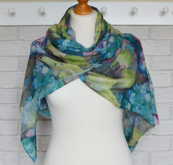 Abstract Floral Scarf | Hannah Brush Stroke Watercolour Blue Green Turquoise Wrap