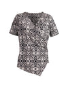 Black & Cream Asymmetric Top | Clara Soft Jersey Wrap Top in Abstract Geometric Print