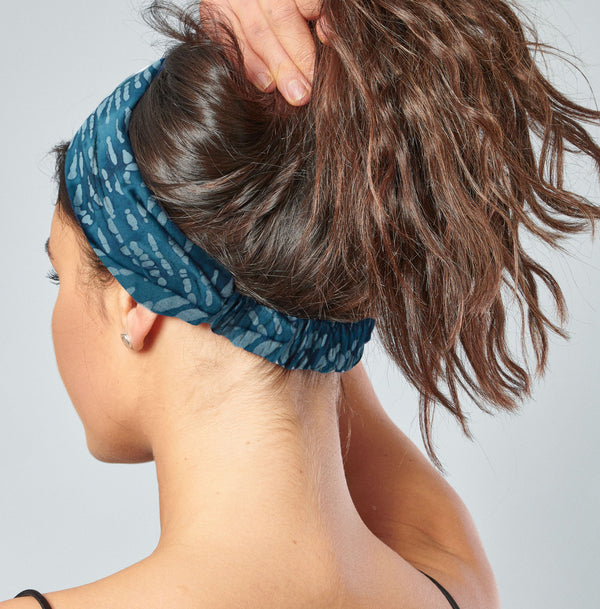 Batik Headband for Women Hand Printed and Dyed Batik Cotton Bandana in Teal Blue