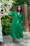 Sample Dress | Carmen Emerald Green Wrap Dress with Ruffle Neck Opening Size UK 10-12