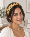 Mustard Yellow with Navy Spot Silky Twisted Knot Rigid Headband