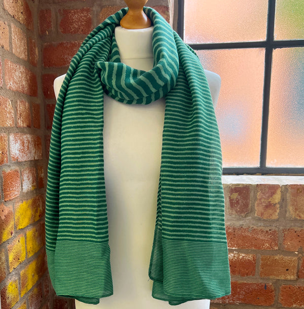 Striped Scarf | Clara Mint & Forest Green Large Soft Light Weight Scarf or Sarong