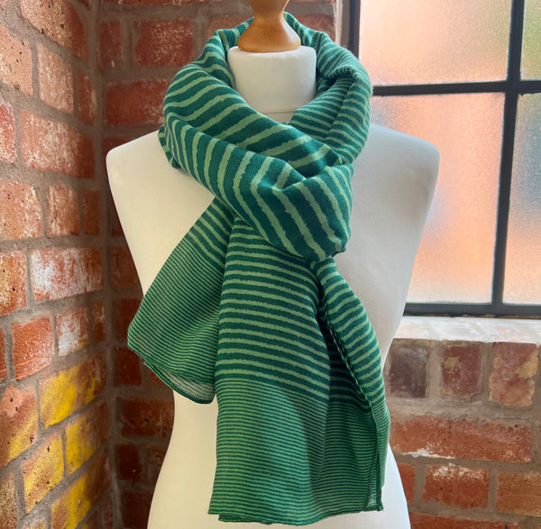 Striped Scarf | Clara Mint & Forest Green Large Soft Light Weight Scarf or Sarong