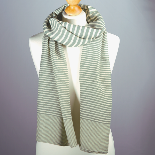 Striped Scarf | Clara Sage Green and Cream Large Soft Light Weight Scarf or Sarong