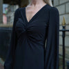 Black Twisted Front Dress | Wanda V Neck Soft Jersey Dress