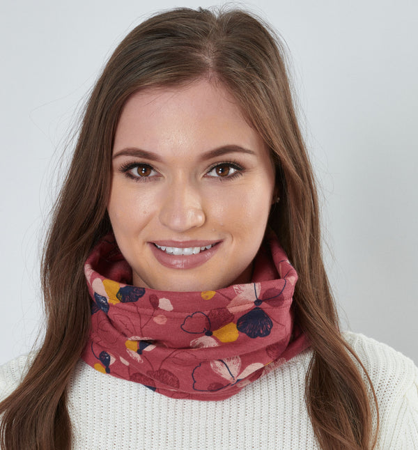 Burnt Orange Floral Snood | Esme Loose Fit Neck Warmer with Soft Brushed Fleecy Back