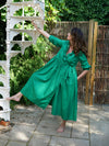Sample Dress | Carmen Emerald Green Wrap Dress with Ruffle Neck Opening Size UK 10-12