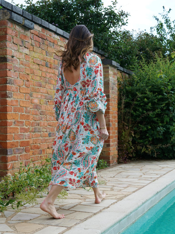 Sample Dress | Kayleigh Floral Dress with Deep Vee Neck & Open Back Bodice | Size UK 10-12