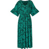 Green Floral Print Kaftan | Luna V Neck Elasticated Waist Soft Jersey Dress