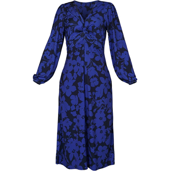 Blue Floral Print Dress | Wanda Twisted Front Soft Jersey Midi Dress