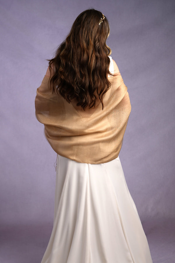 Sophia Organza and Crepe Silk Viscose Soft Gold Tasselled Bridal Bridesmaid Special Occasion Wrap