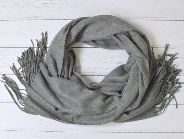 Grey Pashmina | Drew Medium Dark Grey Super Soft Large Special Occasion Wrap with Tassels