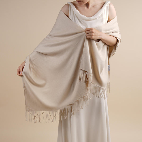 Beige Pashmina | Drew Super Soft Large Special Occasion Wrap with Tassels