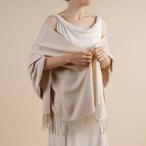 Beige Pashmina | Drew Super Soft Large Special Occasion Wrap with Tassels