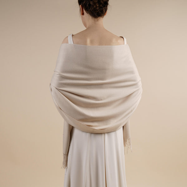 Beige Pashmina | Drew Super Soft Large Special Occasion Wrap with Tassels