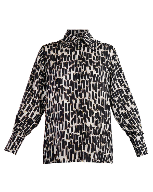 Black Cream & Gold Print Shirt | Elisha Classically Cut Shirt with Deep Cuffs