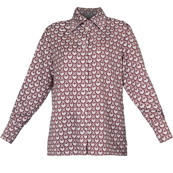 Brown & White Hearts Print Shirt | Elisha Classically Cut Shirt with Deep Cuffs