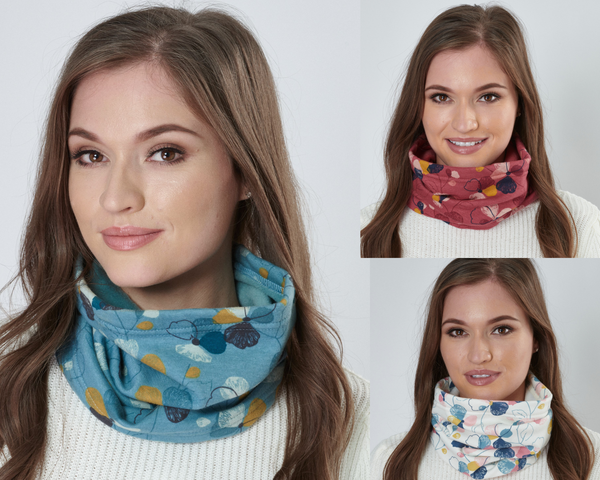 Burnt Orange Floral Snood | Esme Loose Fit Neck Warmer with Soft Brushed Fleecy Back