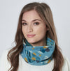 Snood | Esme Teal Blue Printed Jersey Loose Fit Neck Warmer with Soft Brushed Fleecy Back