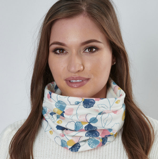 Ivory Floral Snood | Esme Loose Fit Neck Warmer with Soft Brushed Fleecy Back