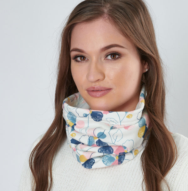 Ivory Floral Snood | Esme Loose Fit Neck Warmer with Soft Brushed Fleecy Back