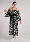Sample Dress | Black & White Floral Bardot Style Dress | Francesca Dress with Elasticated Neckline | Size UK 10-14