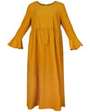 Sample Dress | Ochre Yellow Harriette Needlecord Fluted Sleeve Midi Dress with Detachable Bow-Tie