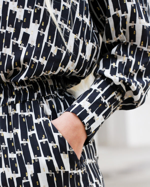 Black Cream & Gold Print Shirt | Elisha Classically Cut Shirt with Deep Cuffs