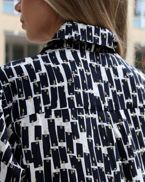 Black Cream & Gold Print Shirt | Elisha Classically Cut Shirt with Deep Cuffs
