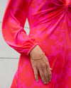 Twisted Front Dress | Wanda Soft Jersey Maxi Dress in a Red Pink Floral Print