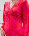 Twisted Front Dress | Wanda Soft Jersey Maxi Dress in a Red Pink Floral Print