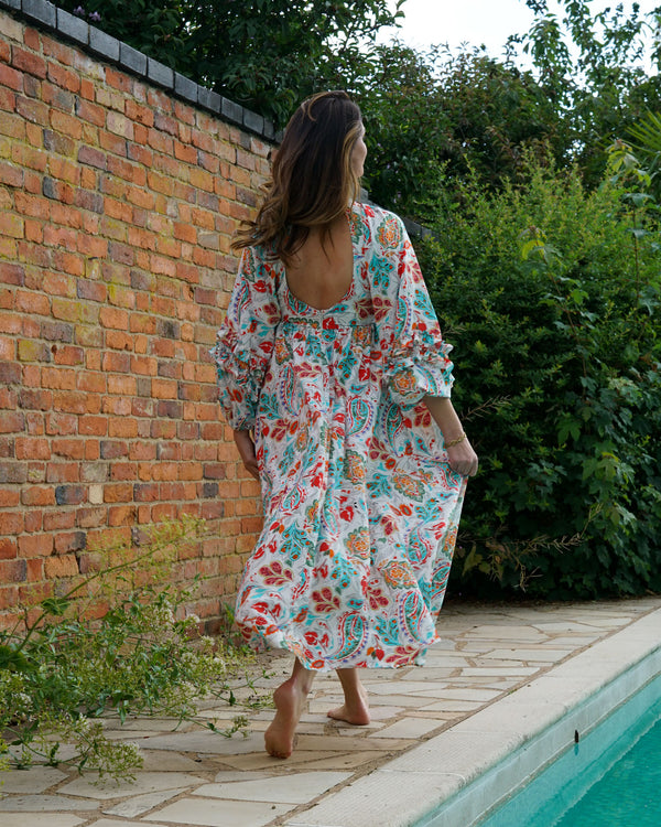 Sample Dress | Kayleigh Floral Dress with Deep Vee Neck & Open Back Bodice | Size UK 10-12