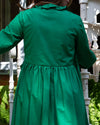 Sample Dress | Carmen Emerald Green Wrap Dress with Ruffle Neck Opening Size UK 10-12