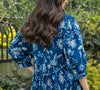 Blue Floral Dress | Manon Relaxed Fit Dress with 3/4 Sleeves & Gathered Skirt