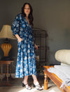 Blue Floral Dress | Manon Relaxed Fit Dress with 3/4 Sleeves & Gathered Skirt