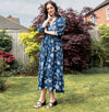Blue Floral Dress | Manon Relaxed Fit Dress with 3/4 Sleeves & Gathered Skirt