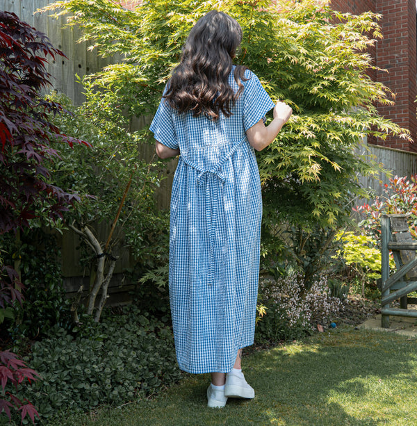 Blue Check Dress | Martina Short Sleeve Cotton Gingham Seersucker Oversized Dress