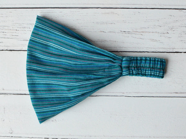 Teal Blue Striped Headband | Ziggy Nepalese Cotton Bandana