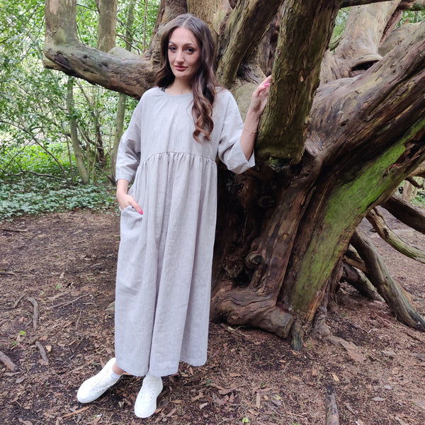 The Olivia Dress | Limited Edition Grey 3/4 Sleeve Dress with Gathered Skirt