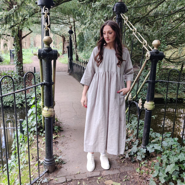 The Olivia Dress | Limited Edition Grey 3/4 Sleeve Dress with Gathered Skirt