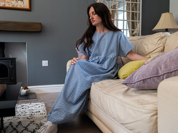 Blue Check Dress | Martina Short Sleeve Cotton Gingham Seersucker Oversized Dress