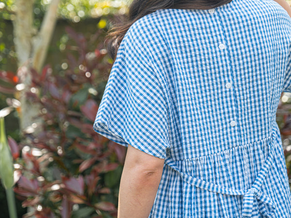 Blue Check Dress | Martina Short Sleeve Cotton Gingham Seersucker Oversized Dress