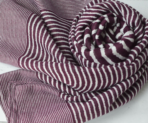 Striped Scarf | Clara Mulberry Purple and White Large Soft Light Weight Scarf or Sarong