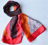 Large Silky Scarf with Vibrant Stripe and Geometric Pattern and Red Border