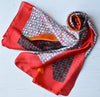 Large Silky Scarf with Vibrant Stripe and Geometric Pattern and Red Border
