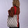 Tote Bag Canvas Lined Red Blue & White Art Nouveau Print Shoulder Bag